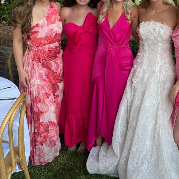 Floral Metallic Stripe One-Shoulder Pleated Dress | Wedding Guest Dress - Picture 4 of 4